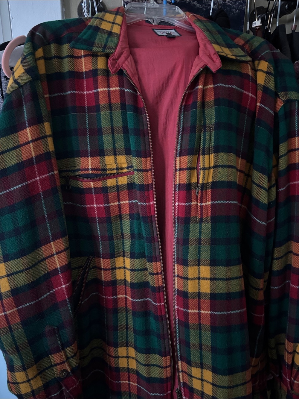 Faconnable Men's Plaid Zip Jacket in Green, Red & Yellow